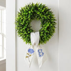 Boxwood Wreath for Front Door Spring Summer Wreaths Farmhouse Hanger,Last Name Initial Year Round Porch Decor,20 inch Multi Occasion use Wreath with Personalized Monogram sash Embroidered -(B) by Vofuly