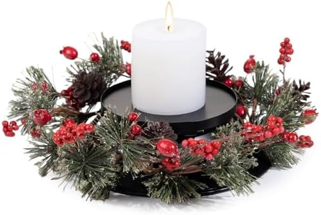 MOYEE Christmas Candle Holder Wreath Single 14 inch, Christmas Candle Ring by Unknown