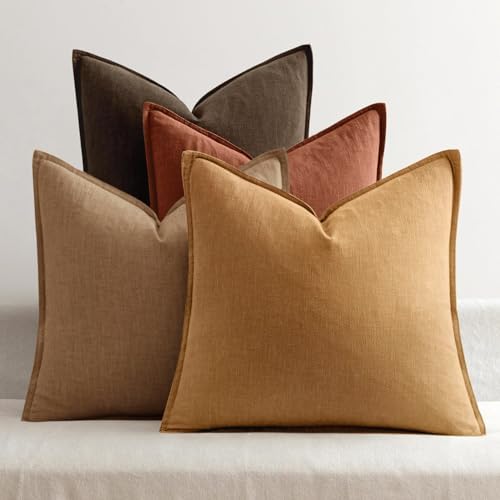 MIULEE Orange Boho Linen Decorative Pillow Covers 18x18 Inch Pack of 4 by MIULEE