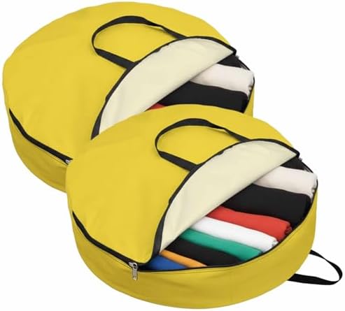 30 Inch Round Storage Bag 2 Pack,Minimalist Solid Pure Yellow Waterproof Wreath Storage Container with Handles&Zipper Unadorned Single Color Art Closet Organizer Bags Garland Box - Image 2