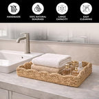 Rectangular Wicker Tray for Decor 15x10 in, Handwoven Seagrass Rattan Tray with Scalloped Edge for Kitchen Bathroom Living Room, Large Rattan Basket Storage Home Décor - Image 2