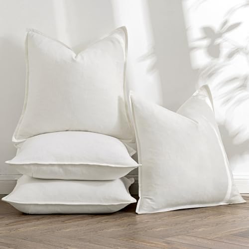 MIULEE Cream Boho Linen Decorative Pillow Covers 24x24 Inch Pack of 4 - Image 5