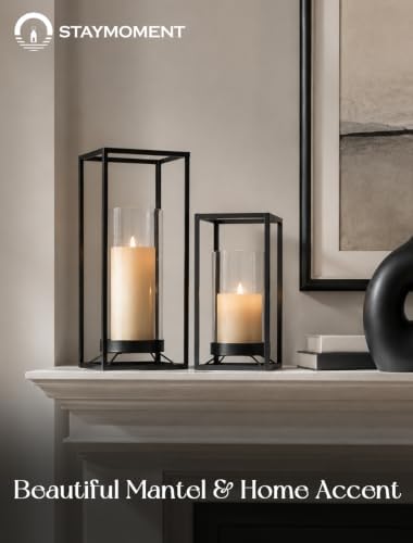 Black Lantern Decorative Indoor Outdoor, Set of 2 Candle Holder - Image 5