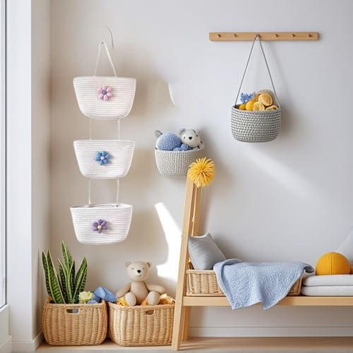 Hanging Basket, Over Door Organizer, 3 -Tier Wall Basket with Hooks - Image 3