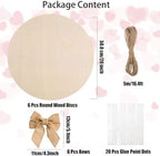6 Pcs 20 Inch Wood Circles for Crafts Unfinished Round Wood Discs Blank Wooden Rounds Slices Round Wooden Door Hanger Signs with Bows, Twine and Glue Points for DIY Craft Holiday Decor,5 mm Thick - Image 2