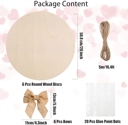6 Pcs 20 Inch Wood Circles for Crafts Unfinished Round Wood Discs Blank Wooden Rounds Slices Round Wooden Door Hanger Signs with Bows, Twine and Glue Points for DIY Craft Holiday Decor,5 mm Thick - Image 2