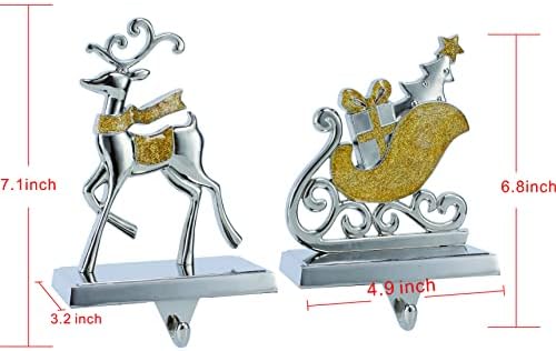 Set of 4 Deer Christmas Stocking Hangers for Mantel Xmas Stocking Hooks for Fireplace Mantle,Metal Free Standing Indoor Sleigh Stocking Holder for Christmas Decorations (Reindeer and Sleigh Set) - Image 5