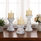 Rustic Wooden Pillar Candle Holders Set of 3 in Distressed White, Florence Style, Farmhouse Wooden Candle Holder, Wooden Candle Stand, Small Wooden Candlestick Holders, Living Room, Table Centerpiece - Image 4