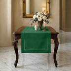 Signature Linen™ by D'Moksha, Forest Green Table Runner 48 Inches, 100% Pure Linen, Hemstitch, Coffee Table Runner, 14 x 48 Inch for Dresser Tables- Fall, Weddings, Outdoor Hosting by DMokshaHomes