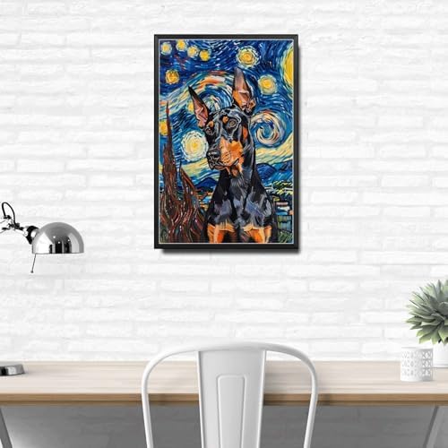 Metal Sign Vintage Tin Sign Doberman Pinscher Starry Night Doberman Sleek Doberman in A Night Sky for Home Security Spaces and Seasonal Displays Waterproof Aluminum 8×12 Inches with Metal Frame - Image 3