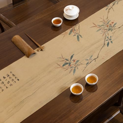 Floral Table Runner 13x85 Inch Long Chinese Poem Cotton Linen - Image 2