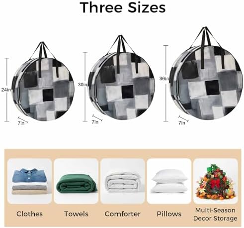 Abstract Oil Painting Round Storage Bag 36 Inch, Black White Grey Watercolor Modern Art Clothes Storage Container with Handles Heavy Duty Organizer for Comforter, Bedding & Holiday Wreaths - Image 7