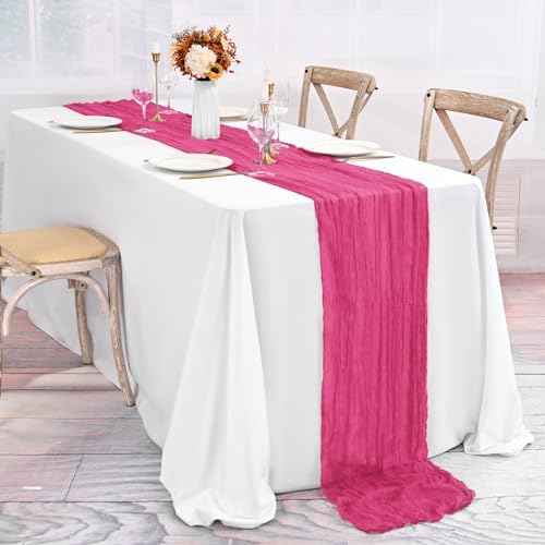 20 Pack Hot Pink Table Runner 10Ft Cheesecloth Table Runner Boho Gauze Table Runners Romantic Long Sheer Fabric Cheese Cloth Table Runners for Wedding Party Bridal Shower(Hot Pink) - Image 3