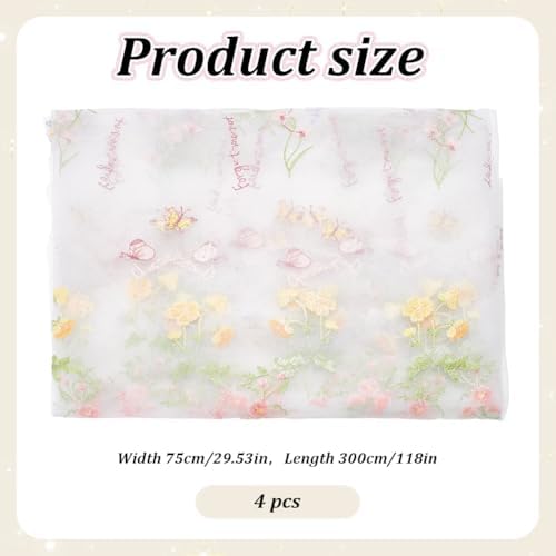 4 Pcs Wildflower Table Runner, 30x118 Inch, Colorful Embroidered Floral Spring Summer Tulle Lace Table Runner for Wedding, Birthday, Wildflower Party Decorations - Image 2