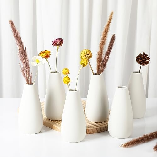 YANLING 6 Pcs White Ceramic Vases for Home Decor, 6 in Modern Ceramic Vase - Image 3