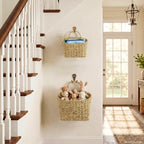 Set of 2 Wicker Wall Baskets for Hanging Storage, Handwoven Boho Wall Organizer, Decorative Wall Mounted Basket Set for Entryway, Mail, Keys, Plants, Flowers & Home Decor, Natural Sea Grass - Image 6