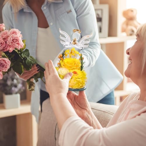 Gifts for Women Preserved Rose Forever Flower in Glass Angel Figurines Fresh Flowers for Delivery Prime Mothers Day Birthday Gifts for Mom Real Yellow Roses for Grandma Sister Wife Her from Daughter - Image 4