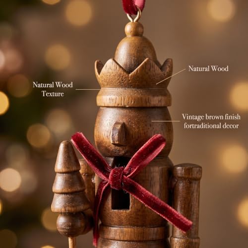 Amyhill 12 Pack Christmas Nutcracker Ornaments 5 Inch Rustic Wood Nutcracker Soldier Figurines with Velvet Bow and Hanging String Vintage Tree Decorations for Christmas Tree Mantle Holiday Decor - Image 3