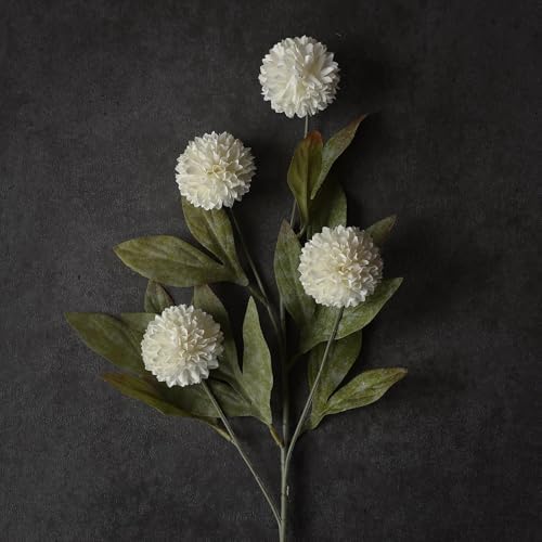 6Pcs 27"Artificial Pompon Mum Stems Silk Flowers for Vase Decor(Cream) - Image 3
