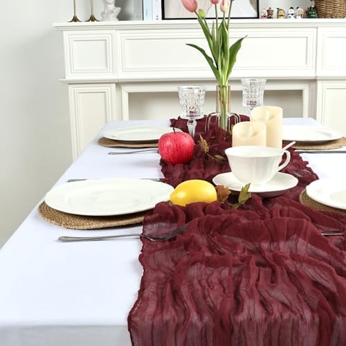 12 Pack Burgundy Cheesecloth Table Runner 23 x 120 Inch 10Ft - Image 5