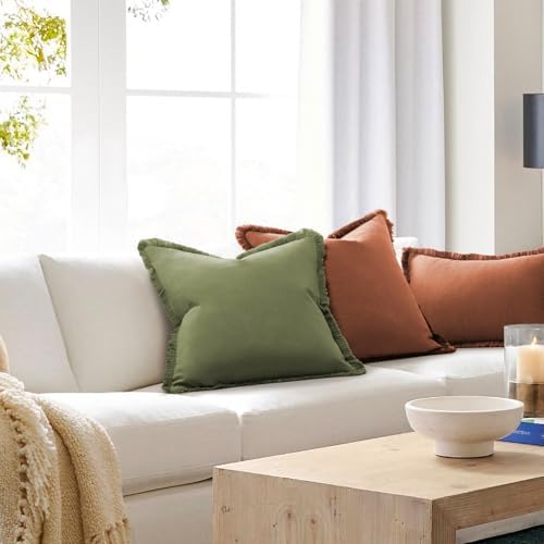 ZWJD Pillow Covers 20x20 Set of 2 Rust Throw Pillow Covers with Fringe Chic Cotton Decorative Pillows Square Cushion Covers for Sofa Couch Bed Living Room Farmhouse Boho Decor - Image 4