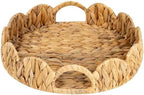 StorageWorks Round Scalloped Tray, Wicker Rattan Serving Tray with Handles by StorageWorks