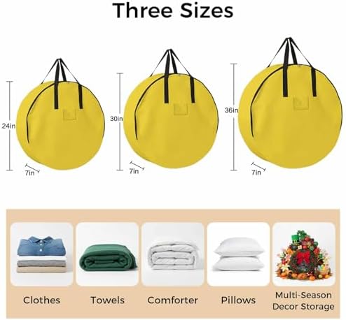 30 Inch Round Storage Bag 1 Pack,Minimalist Solid Pure Yellow Waterproof Wreath Storage Container with Handles&Zipper Unadorned Single Color Art Closet Organizer Bags Garland Box - Image 7