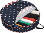24 Inch Round Storage Bag 1 Pack,Independence Day Patriotic Stars on Blue Waterproof Wreath Storage Container with Handles&Zipper Red White Stripes Border Closet Organizer Bags Garland Box - Image 2