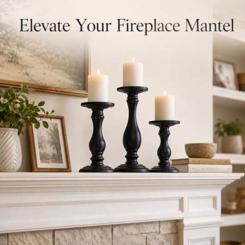 Matte Black Pillar Candle Holders Set of 3-10", 8", 6”H Candlestick Candle Holders Stand, Home Coffee Table Decor Decorations Centerpiece for Dining/Living Room - Image 5