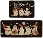 Artoid Mode Ghost Bat Black Halloween Kitchen Mats Set of 2-24x35+24x59 by ArtoidMode