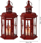 JHY DESIGN Set of 2 Decorative Candle Lanterns 10“H Vintage Hanging Lanterns Metal Candleholders for Indoor Outdoor Events Parities Gothic and Halloween (Red with Black Brush) - Image 3