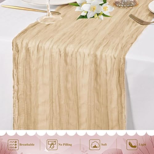 10 Pack Beige Cheesecloth Table Runner 17"x108" Boho Gauze Fabric Table Runner Vintage Rustic Sheer Runners for Wedding Party Bridal Baby Shower Table Decorations - Image 7