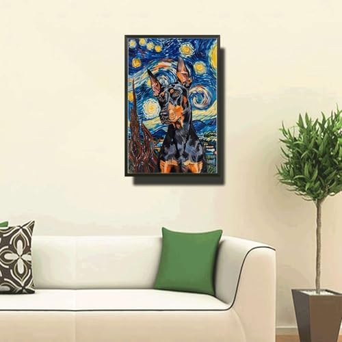 Metal Sign Vintage Tin Sign Doberman Pinscher Starry Night Doberman Sleek in A Night Sky for Home Security Spaces and Seasonal Displays Waterproof Aluminum 12×16 Inches with Metal Frame - Image 2