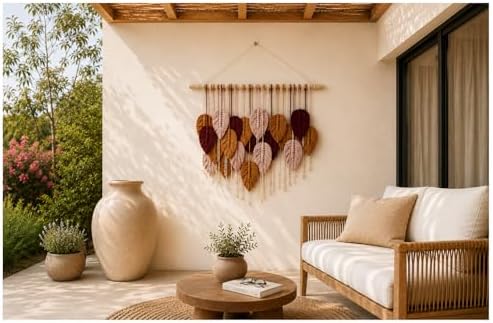 Macrame Wall Hanging Large, Boho Wall Decor, Leaf Macrame Wall Art, Woven Cotton Tapestry for Bedroom Living Room (Brown Tones) 39" x 31" - Image 5