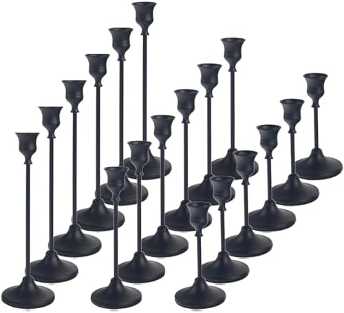 18 pcs Black Candlestick Holders Set, 3 Sizes Metal Taper Candle Holders Weighted with Anti-Slip Pad, Vintage Finish Candle Sticks for Wedding Centerpieces, Christmas Mantel, Fireplace & Table Decor by Unknown