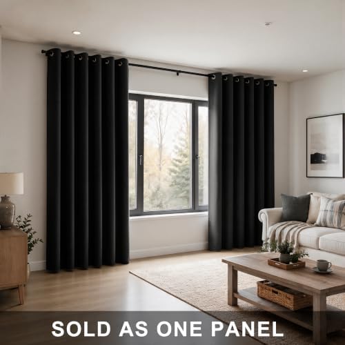 KOUFALL Blackout 84 Inch Extra Wide for Bedroom Sliding Glass Patio Door, Grommet Darkening Large Window Shade Dark Black Out Wall Curtains for Living Room, 80 Width by 84 in Length, Black - Image 3