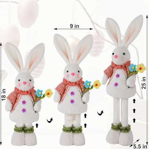 Glintoper 2 Pack Easter Standing Bunny with Stretchable Legs, 18" to 25" Plush Rabbits Couple Figurine, Cute Party Favor Photo Props Gifts for Office Kitchen Farmhouse Front Door Spring Home Decor - Image 2