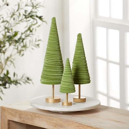 Pedestal Fern Velvet Trees Set of 3, Valentine Tree, Modern Mantel Decor, Holiday Centerpiece Handcrafted, Earthy Cozy Home Gift for, Farmhouse Shelf Sitter (Fern) - Image 3