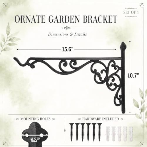 Landhoow 4 Pcs 15.6" Cast Iron Hanging Outdoor Wall Hanger, Black - Image 3