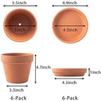 Terra Cotta Pots with Saucer- 6-Pack Large Clay Pots 5.5'' Ceramic Pottery Planter Cactus Flower Succulent Pot with Drainage Hole- Great for Plants,Crafts terra cotta planter - Image 2