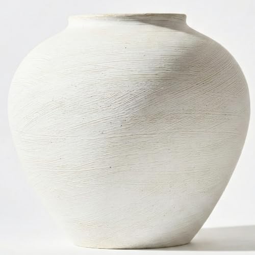 Large White Vase for Centerpieces - 11" Wide Textured Stone Look by RyddeligHome-AestheticHomeDecor