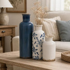 Blue Vintage Vase Set of 3, Flower Decorative Vase Ceramic Vase Set - Image 6