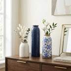 Vintage Ceramic Vase Set of 3, Blue and White Small Flower Vase Chinoiserie Rustic Modern Farmhouse Centerpiece Decorative Vases for Table Entryway Bookshelf Living Room Kitchen Home Decor - Image 6