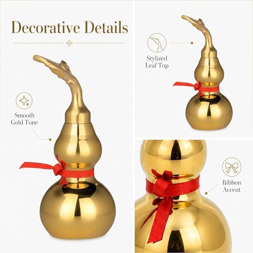 I-MART 6 Inch Brass Wu Lou Hu Lu Calabash Gourd Chinese Feng Shui Decor, Engraved Bagua Base with Yin Yang, Oriental Good Luck Tabletop Decoration for Home Office Desk - Image 4