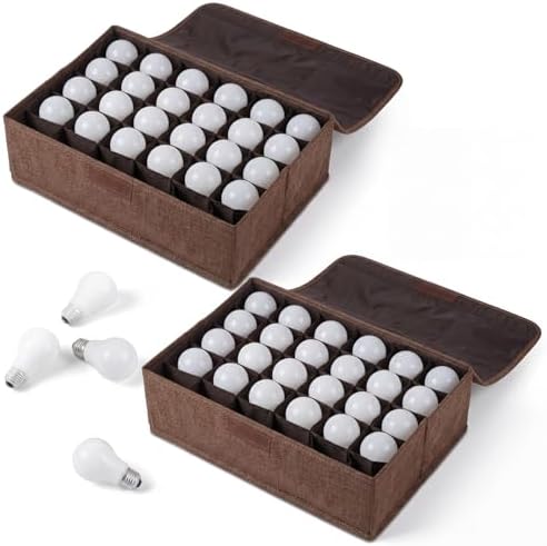 2 Pcs Light Bulb Organizer Storage Box Ornament Storage with 30 Dividers Foldable Bulbs Organizer with Lid Sturdy PP Board Fits Various Standard Dustproof Fabric Case for Home Vbs (Coffee) by Acellegic
