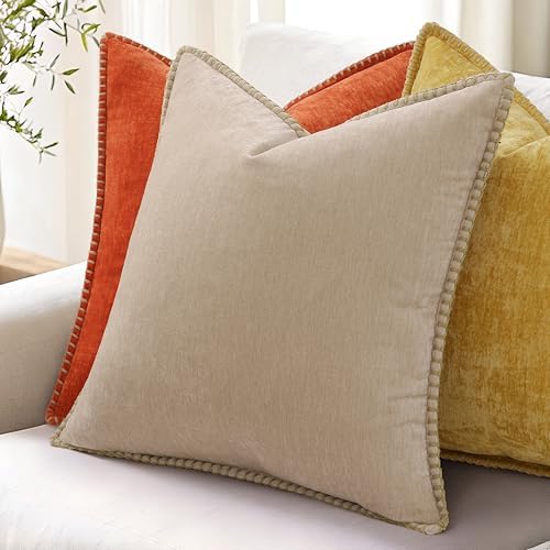 decorUhome Soft Chenille Throw Pillow Covers 24x24 Set of 2 Mineral Yellow - Image 2