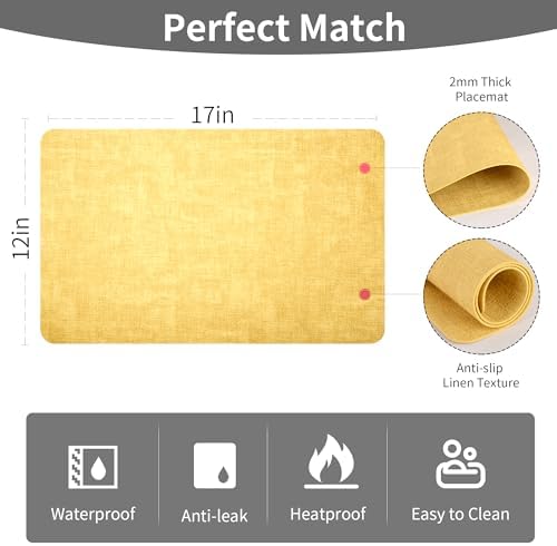 Maxpearl Faux Leather Placemats Set of 6, Easy to Clean, Light Yellow - Image 6