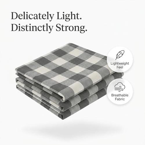 Gingham Check Cloth Napkins Set of 12, Soft, 100% Cotton, Durable, 18"x18", Reusable Dinner Napkins for Every Day & Special Occasions, Washable Table Linens for Dining - Grey Natural - Image 4