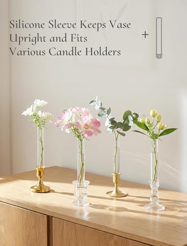 Bud Vases with Candlestick Holders: Set of 12 Clear Glass Vase Bulk - Image 6