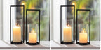 Sziqiqi Hurricane Candle Holder for Pillar: Black Modern Candle Holders for Table Centerpiece - Geometric Candle Stand Set of 2 with Glass for Living Room Fireplace Christmas Decor (Pack of 2) by SZIQIQI